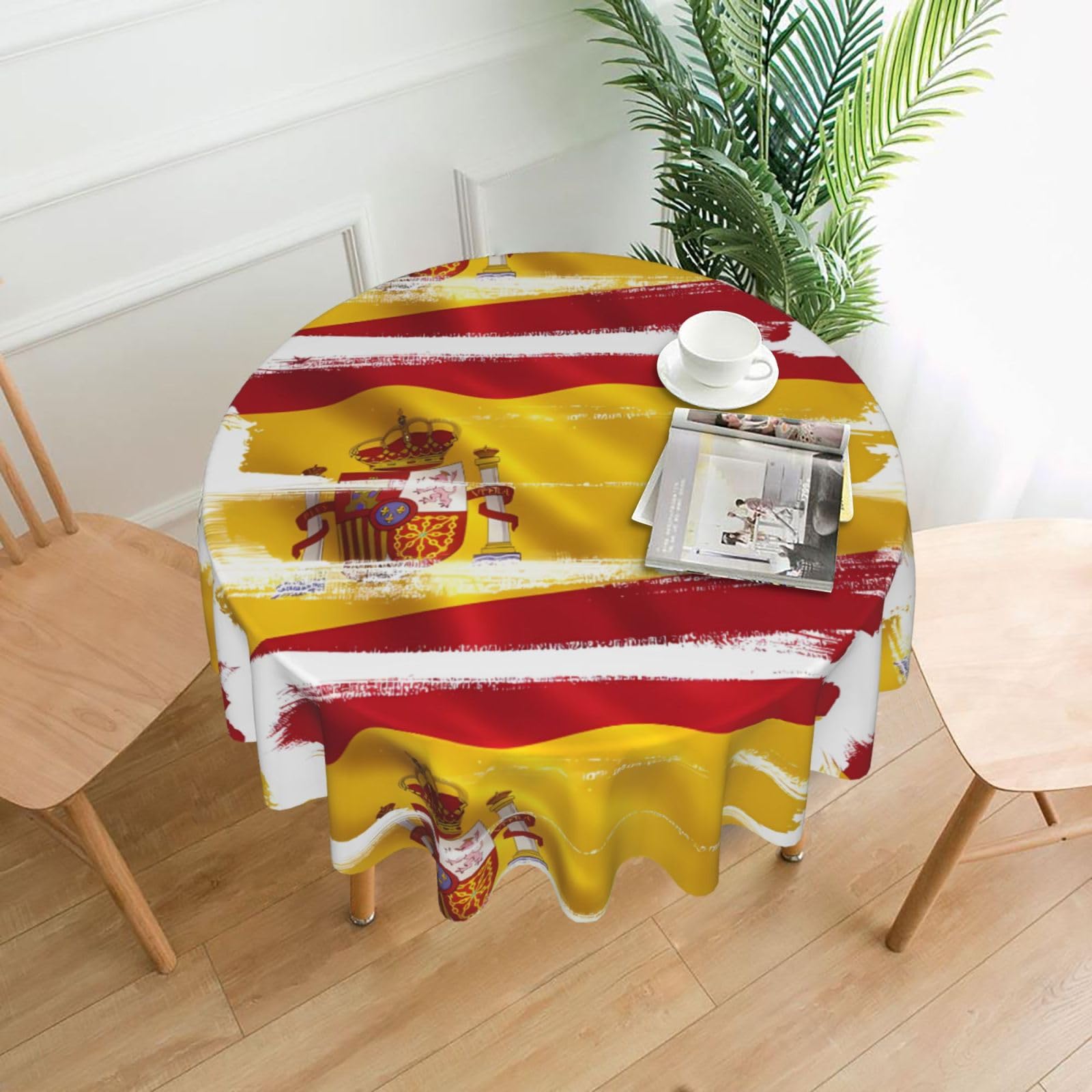 WHJSSF Spain Flag Prints Round Decorative Table Throw 60 Inch – Waterproof Table Cover for Dining, Coffee Tables, and Outdoor Events