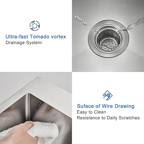 Miniatura 8 de MENATT 15 x 17 Pulgadas Fregadero de Barra de Montaje Superior, Fregadero de Cocina de Orificio Único de Grifo Sencillo, Tazón Único, Montaje