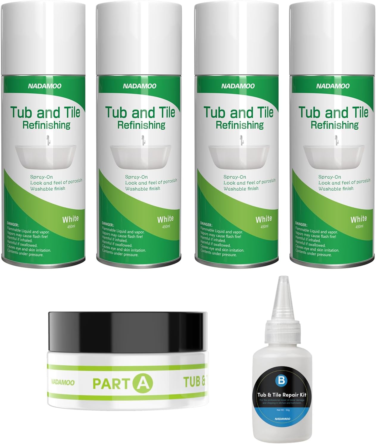 NADAMOO Tub and Tile Repair Kit + Spray Paint （4 cans）