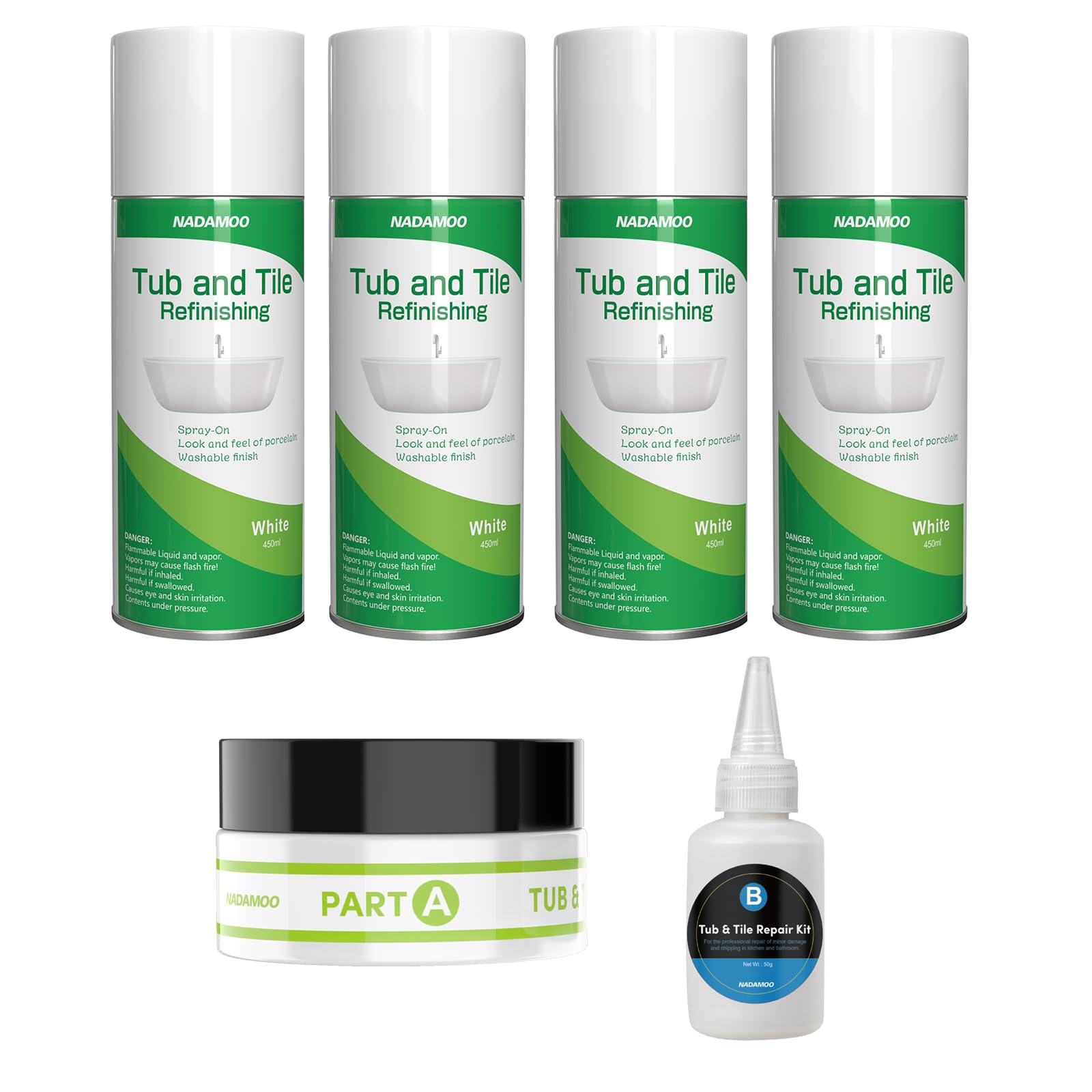 NADAMOO Tub and Tile Repair Kit + Spray Paint （4 cans
