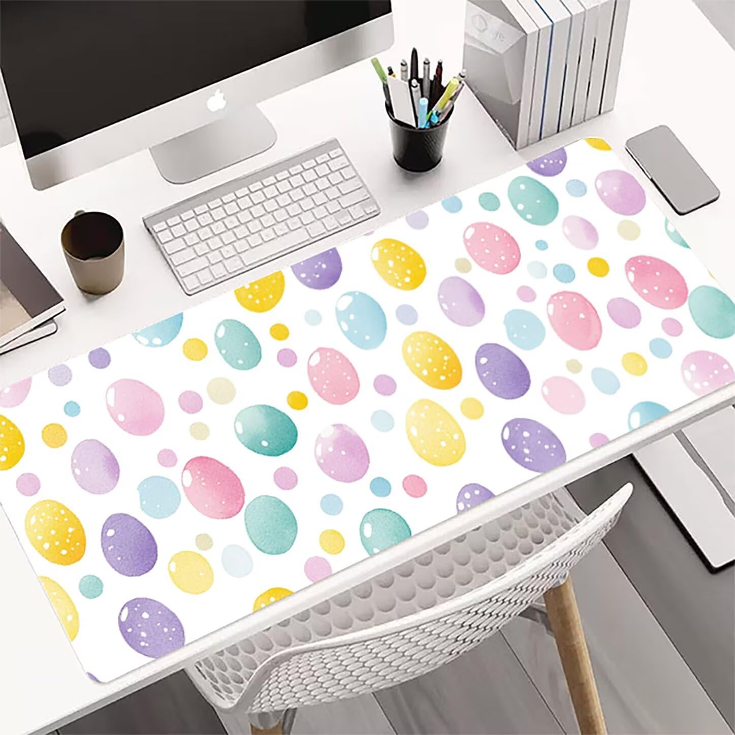 Lpfieonn Einfach Großes Schreibtischunterlage, XXL Schreibtischunterlagen, Weiß XXL Wasserdicht Gaming Mousepad mit Vernähter Rand und Rutschfeste Gummibasis, für Laptop/Hause/Büro 120x60cm PF-2671