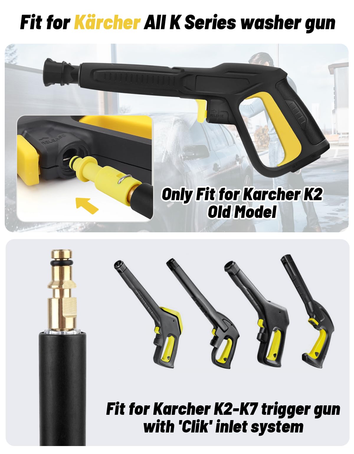YUET Tubo di ricambio per idropulitrice ad alta pressione, 15 m, per rondelle Kärcher serie K Domestic K2, K3, K4, K5, K7, K2 vecchio modello, tappo a scatto M22 (14 mm), connettore rapido, prolunga