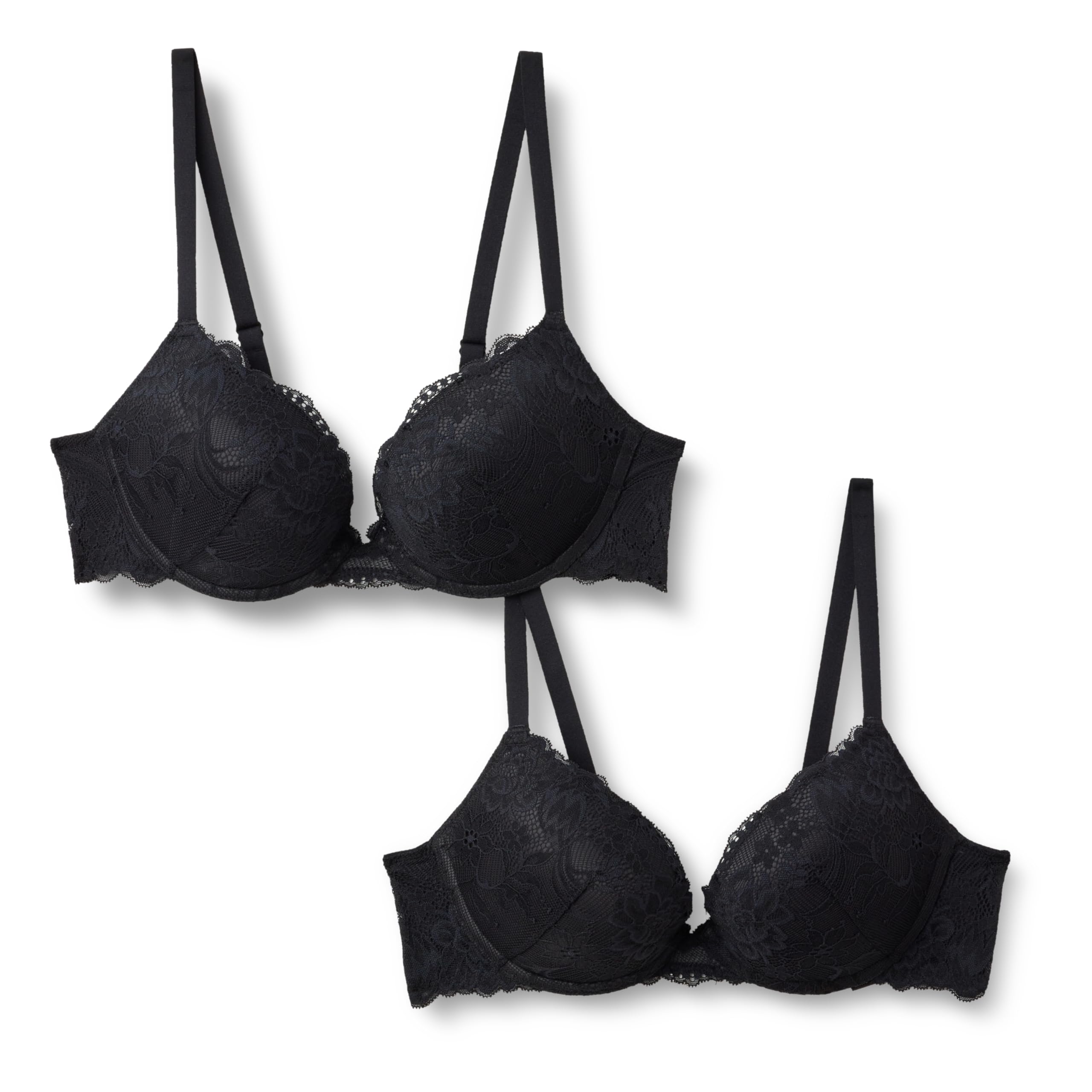 Amazon Essentials Damen Push-Up-BH Mit Kordelzug Aus Elastischer Spitze, 2er-Pack