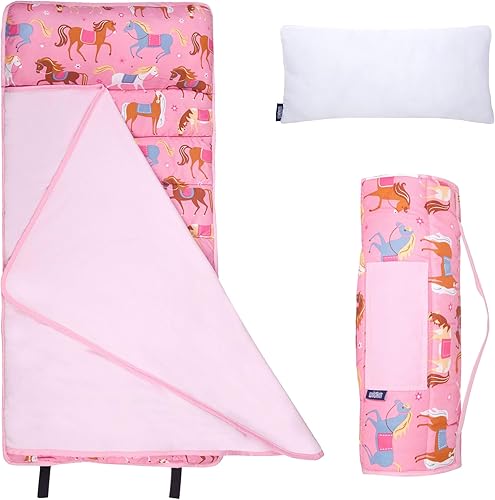 Wildkin Tapete de microfibra para siesta de 43 pulgadas con almohada reutilizable para niños y niñas, ideal para guardería y preescolar, tapete de