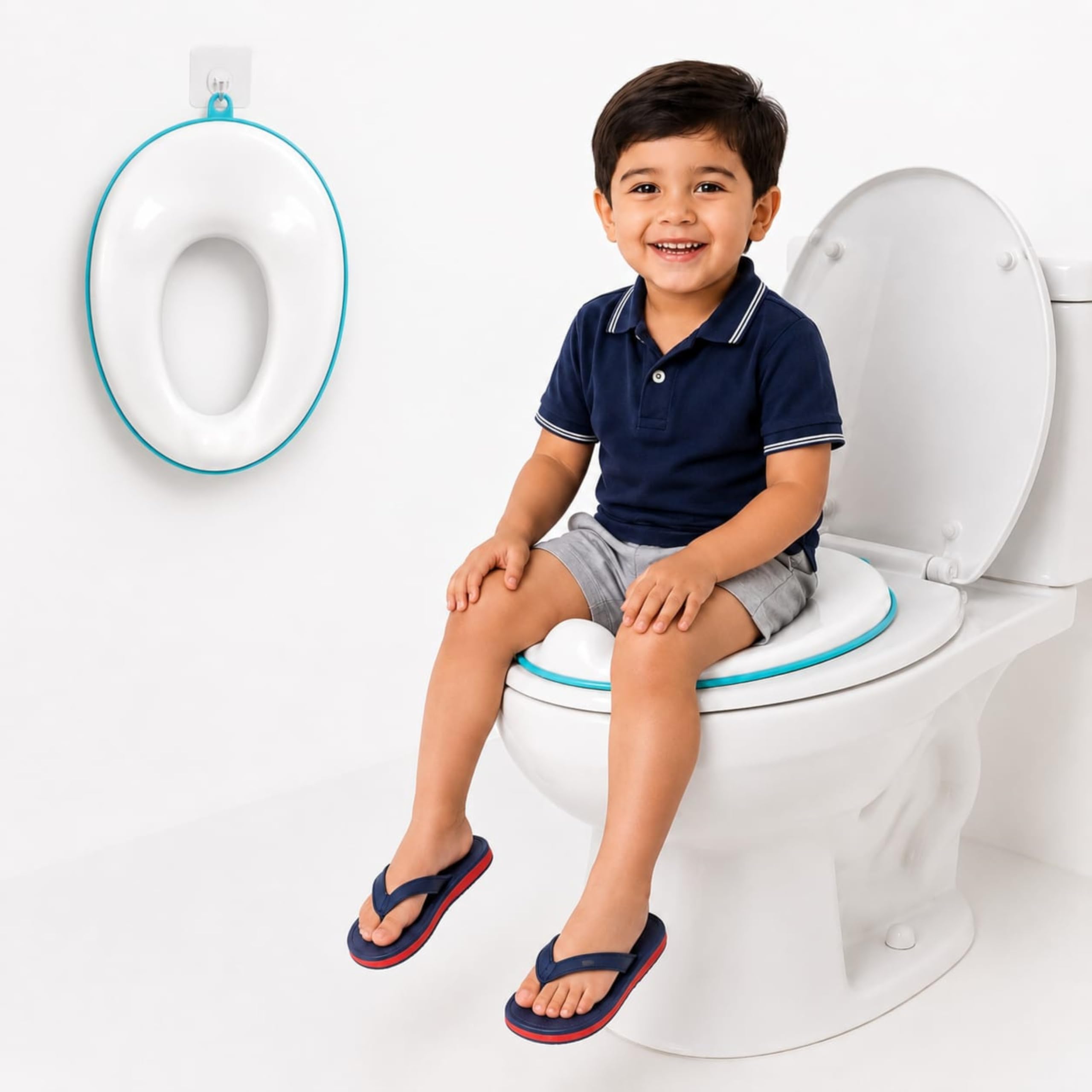 Kids Potty Training Toilet Seat for Boys & Girls, Non-Slip Toddler Toilet Trainer with Splash Guard & Storage Hook, Universal Fit for Round & Oval Western Toilets, Pin, 1 Pack (White/Blue)-image-36