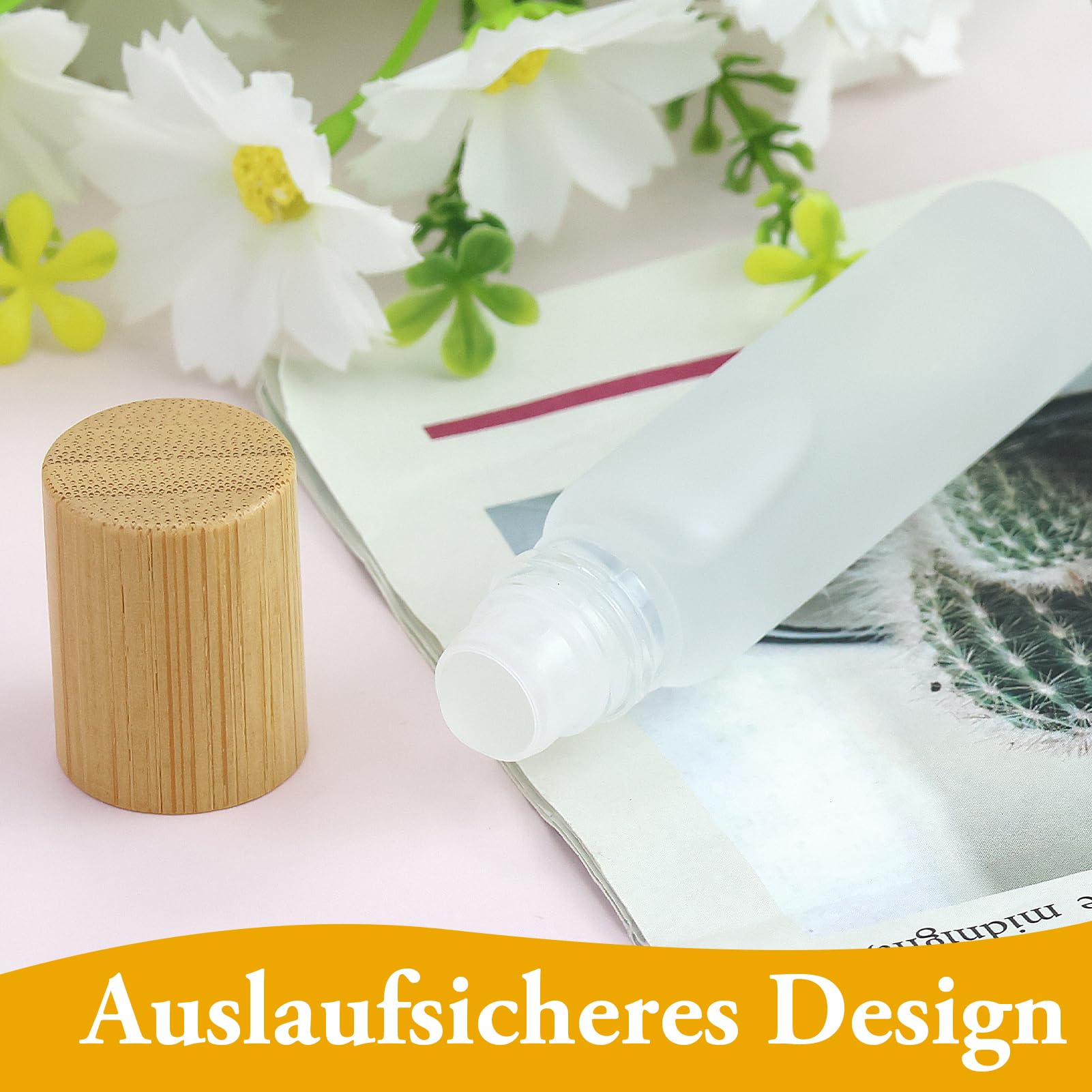 Lot de 25 bouteilles roll-on vides de 10 ml, en verre transparent, avec rouleau en acier inoxydable et bouchon en bambou pour huile essentielle, spa, massage