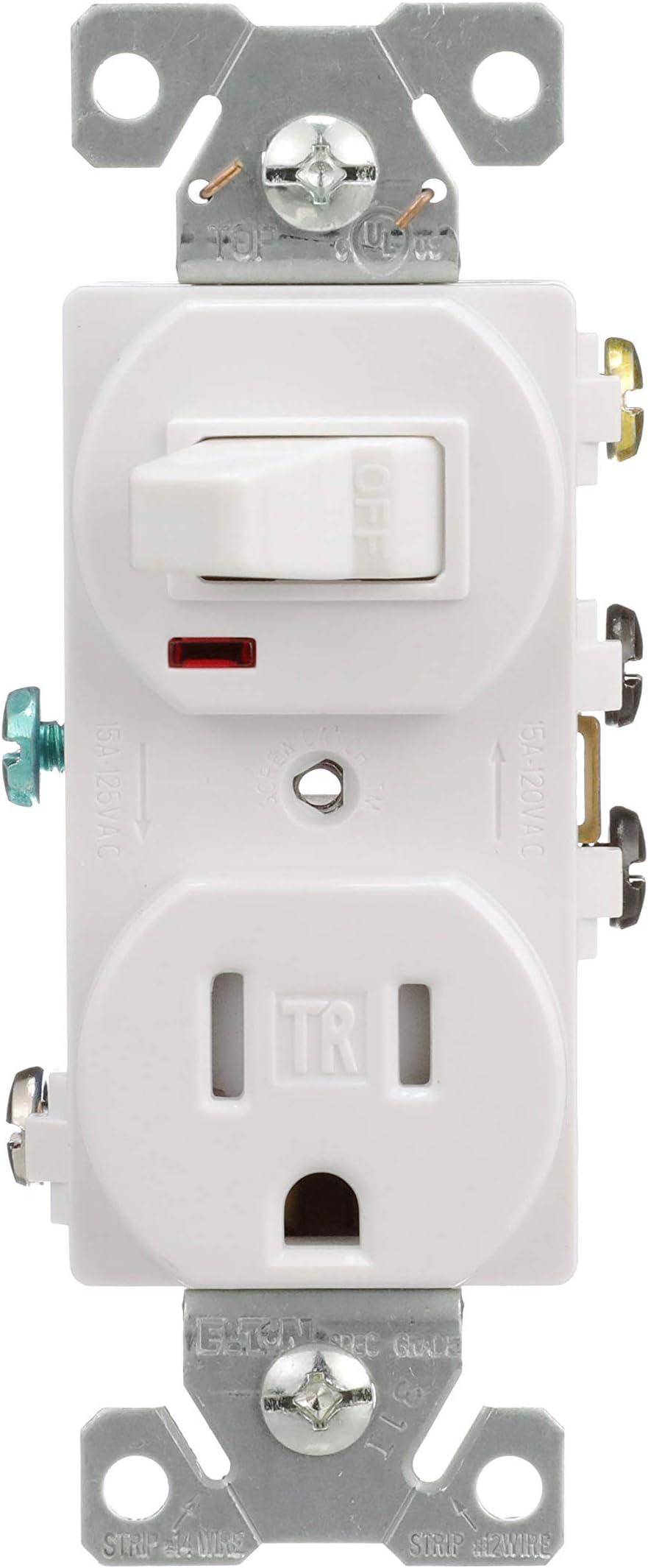 Eaton TR274W 3-Wire Receptacle Combo Single-Pole Switch with Tamper Resistant 2-Pole, White