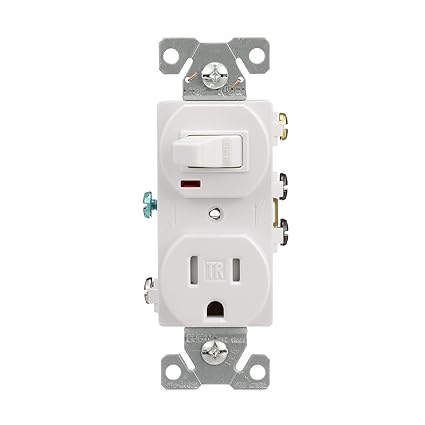 Eaton TR274W 3-Wire Receptacle Combo Single-Pole Switch with Tamper Resistant 2-Pole, White