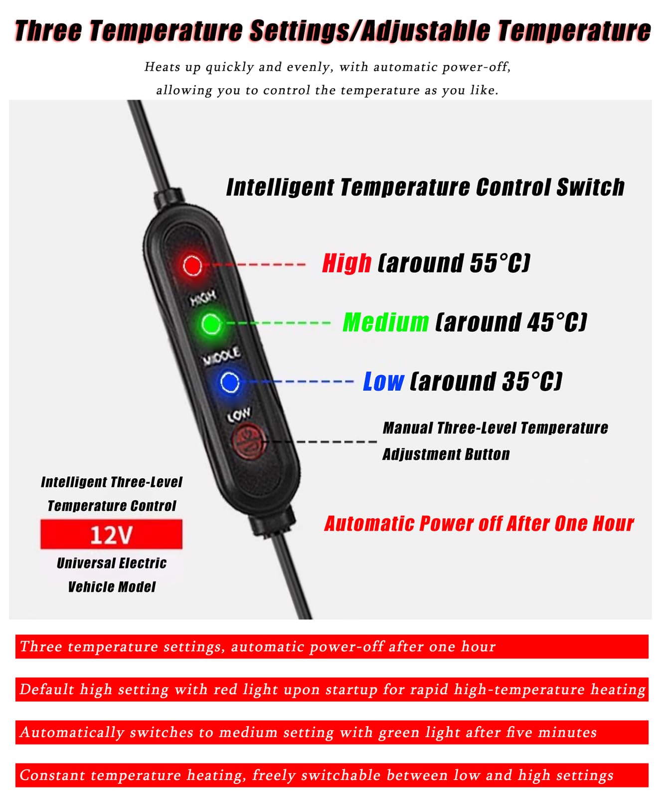 LECREA 1 Ensemble Poignées Chauffantes Poignées de Moto pour Integra 750, 3 Niveaux de Température avec Arrêt Automatique, pour Moto, Scooter, Vélo Électrique