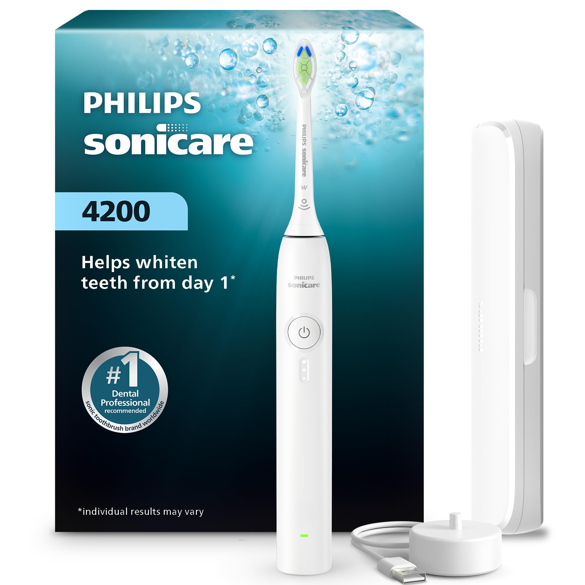 Philips Sonicare Spazzolino elettrico serie 4200, spazzolino sonico con sensore di pressione, 3 livelli di intensità, funzione EasyStart, SmarTimer e QuadPacer, autonomia di 14 giorni, custodia da