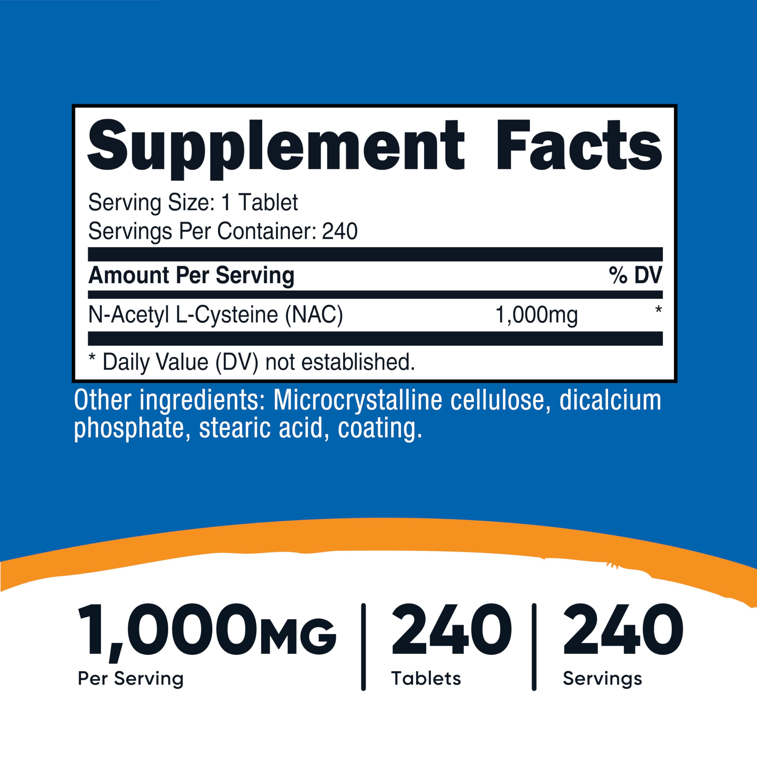 Nutricost N-Acetyl L-Cysteine (NAC) 1000mg, 240 Vegan Tablets, Gluten-Free — Amazon image 2