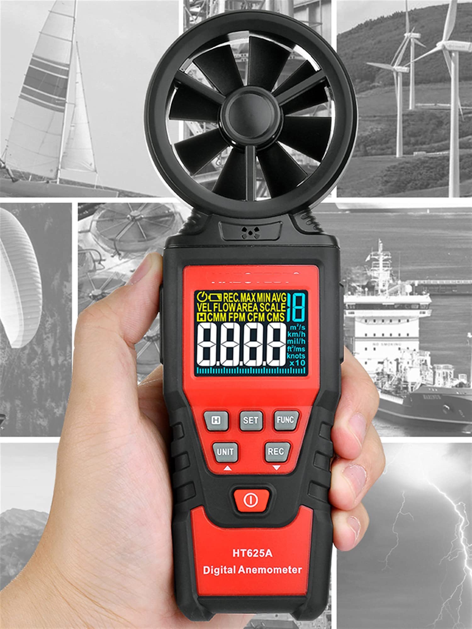 HTI625B HTI625B Anemómetro RÁPIDO ANEMÓMETRO DIGITAL ANEMÓMETRO LED Anemómetro Sensor Anemómetro Velocidad de medición Dispositivo con retroiluminación (Color : HT625B WITH USB)