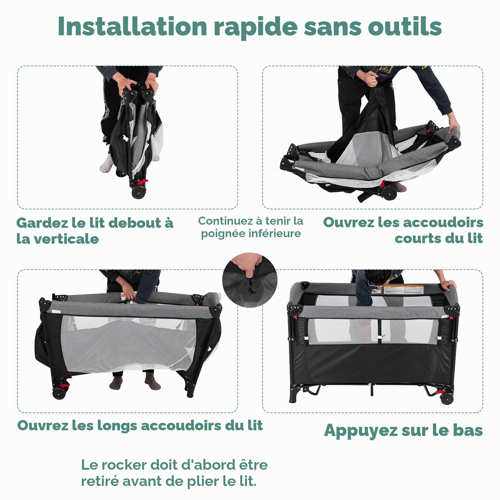LIFEZEAL Lit Parapluie Bebe avec Matelas à 2 Niveaux, Hauteur Réglable 4 Positions, Lit Bébé Pliant Evolutif avec Table à Langer, Jouets, Boîte à Musique,Sac Transport, Charge 15kg, 0-36 Mois, Noir