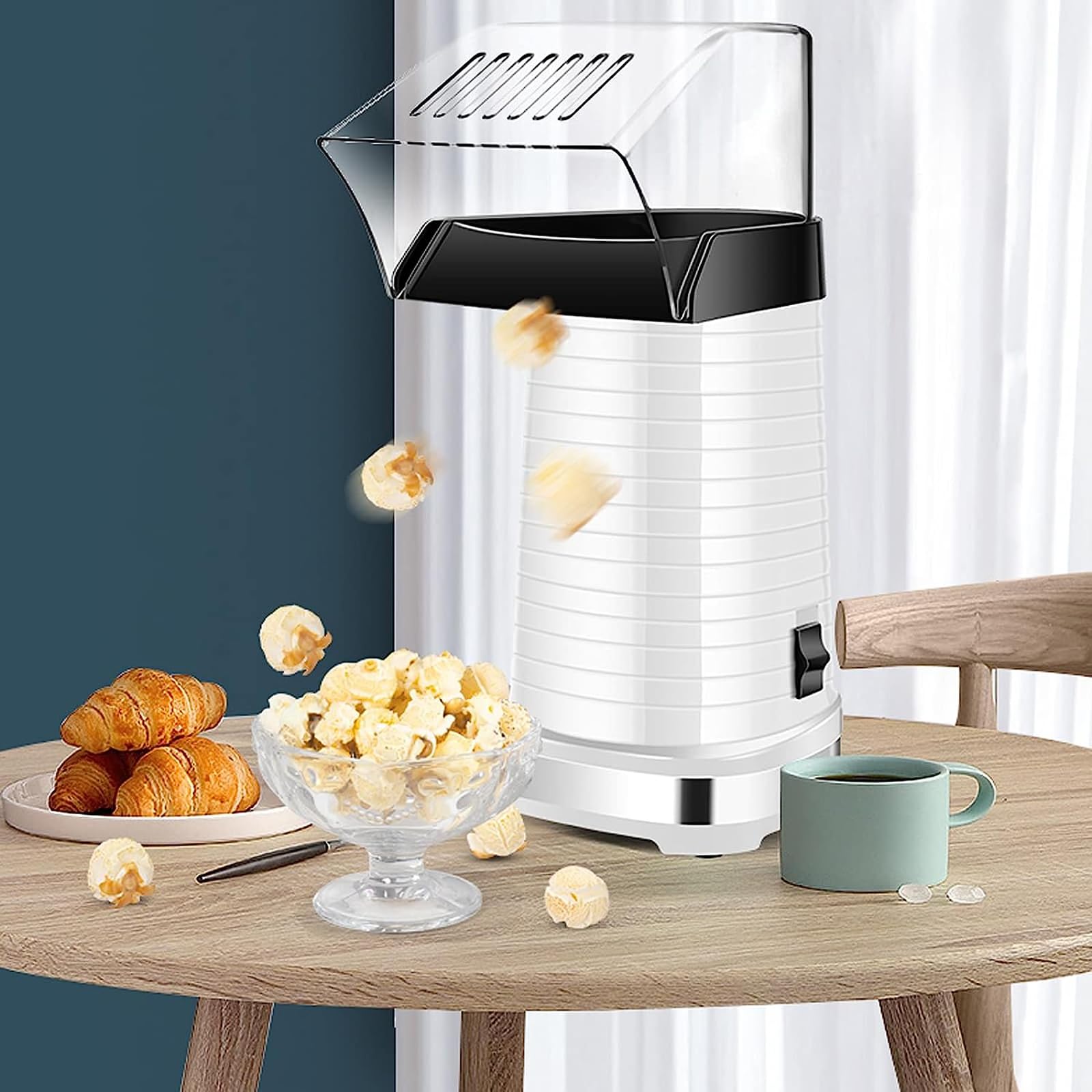Maszyna do robienia popcornu, maszyna do popcornu 1200 W, 3 minuty szybkiego popcornu z górną pokrywą do domu, imprezy i rodziny,White