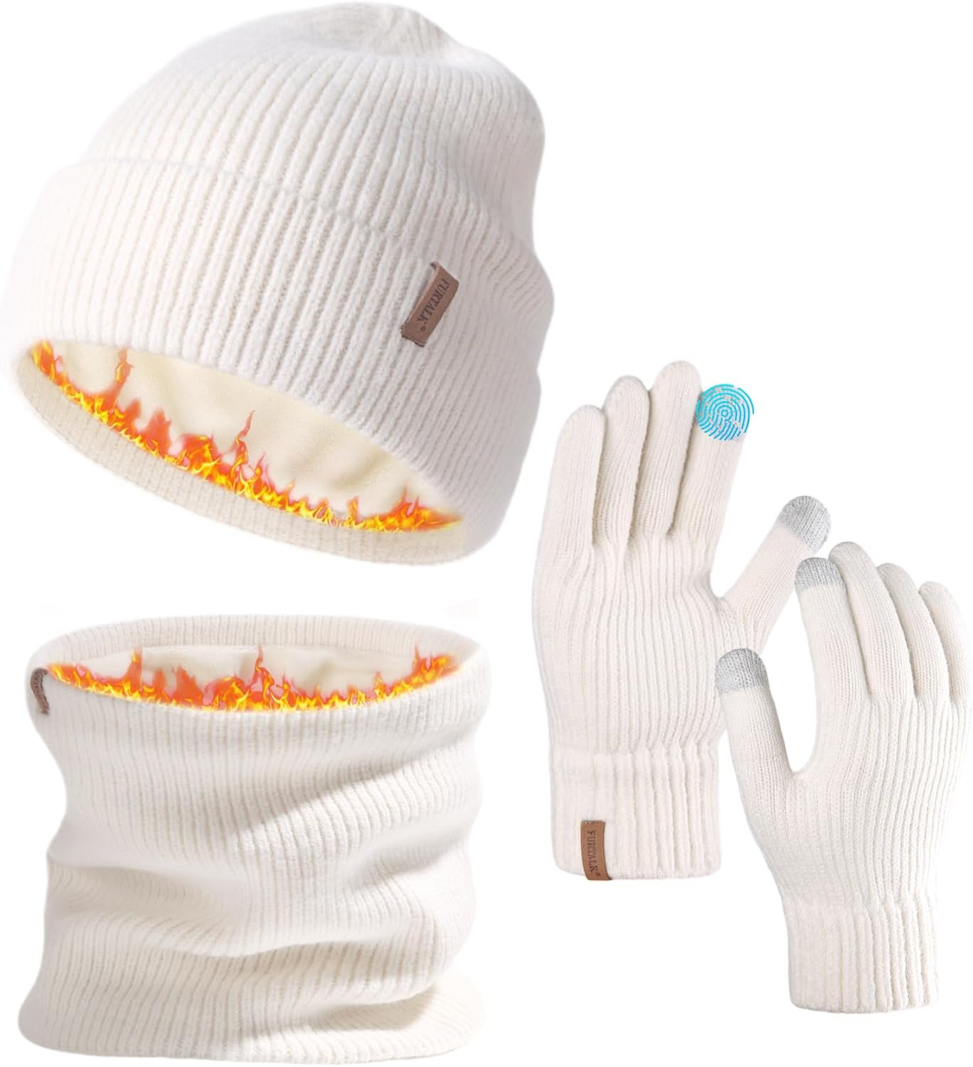 FURTALK Winter Knit Beanie Hat Sacrf Touch Screen Gloves Set Soft Fleece Lining Warm Beanie Unisex Winter Set