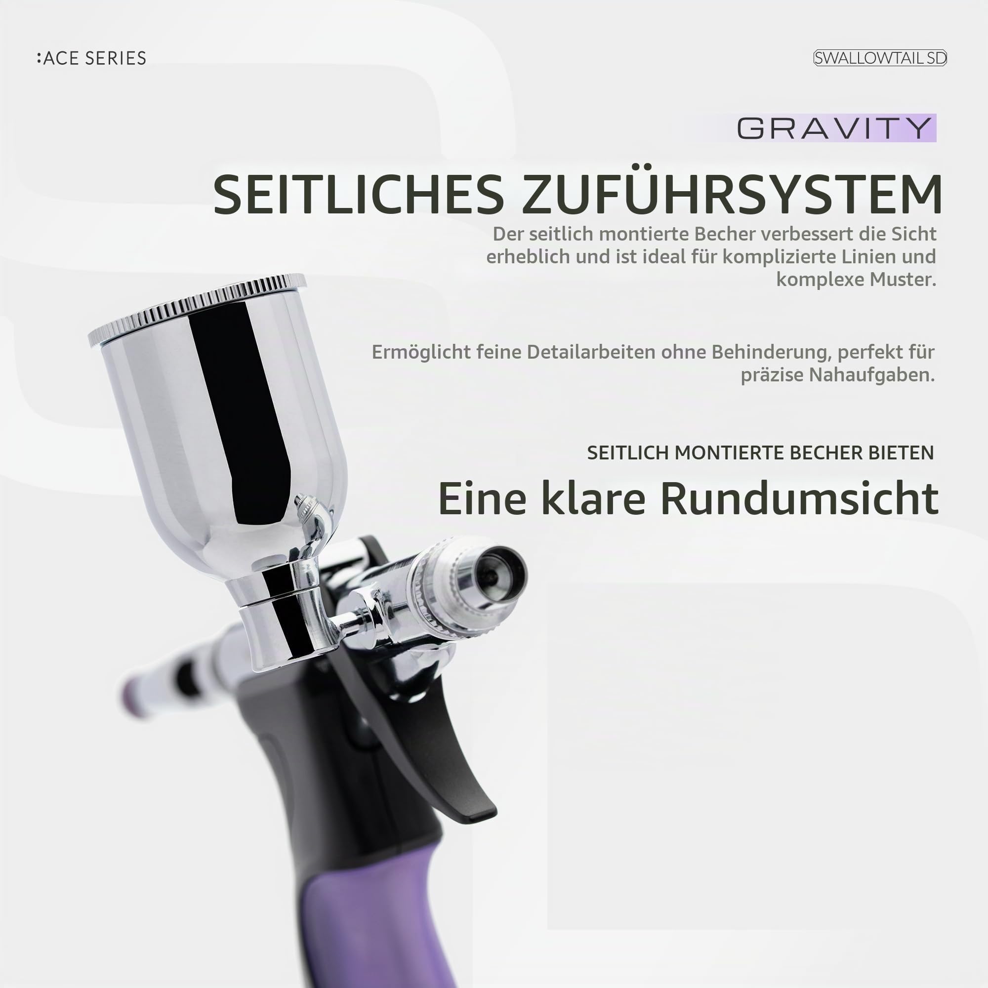 Gaahleri Airbrush Ace Series GHAC-Swallowtail Side Airbrush, Seitenzufuhr & Saugzufuhr, Side feed & siphon feed, 0.28mm & 0.5mm Düsenset mit Fan Cap, für Modellbau Farbgestaltung Kunstmalerei
