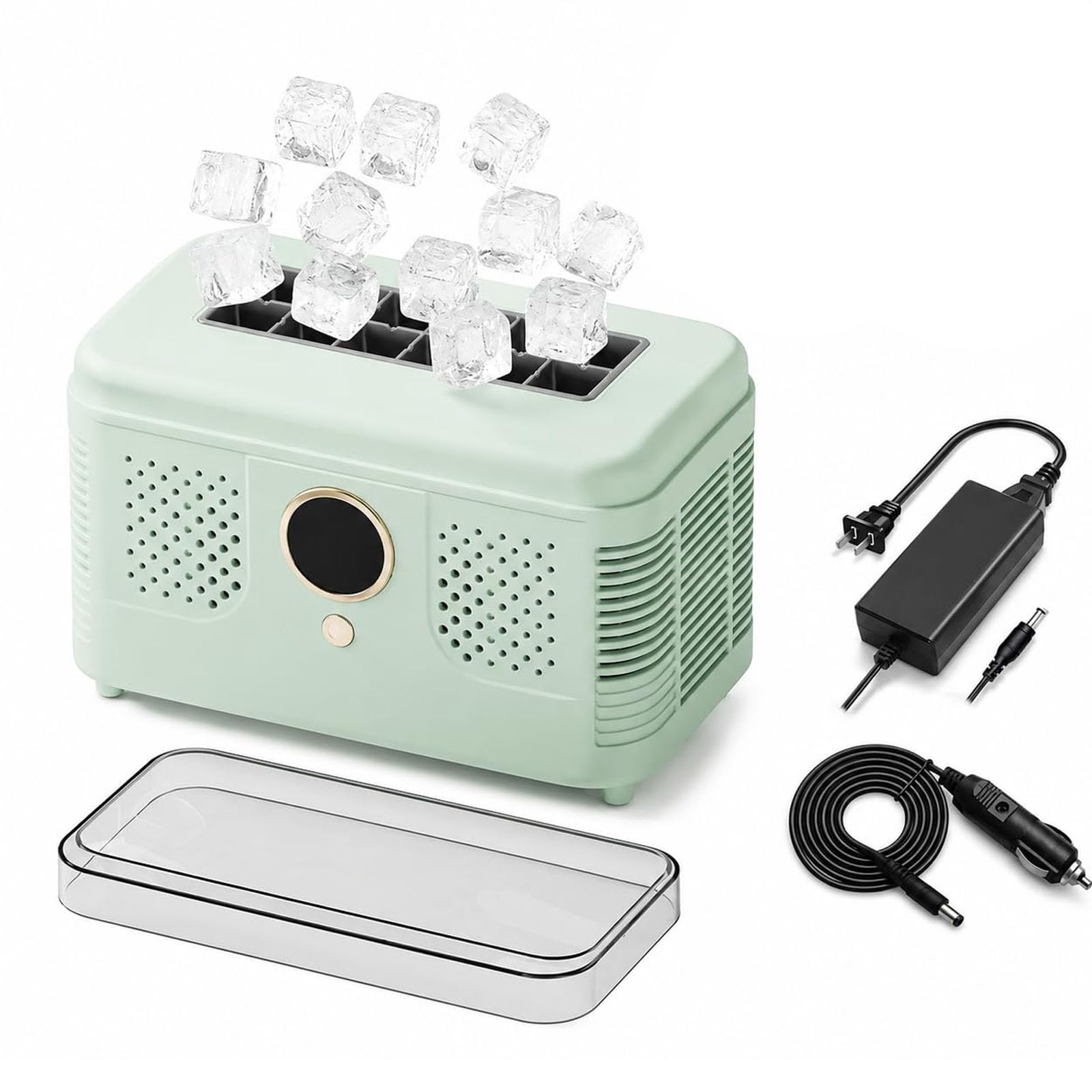 Fabbricatore di ghiaccio da banco, 16 kg/24 ore, adatto anche per auto. | Ice Cube Maker portatile, 12V DC Mini Ice Maker per auto, 15 minuti / 12 cubi per cucina domestica, viaggi, campeggio(green)