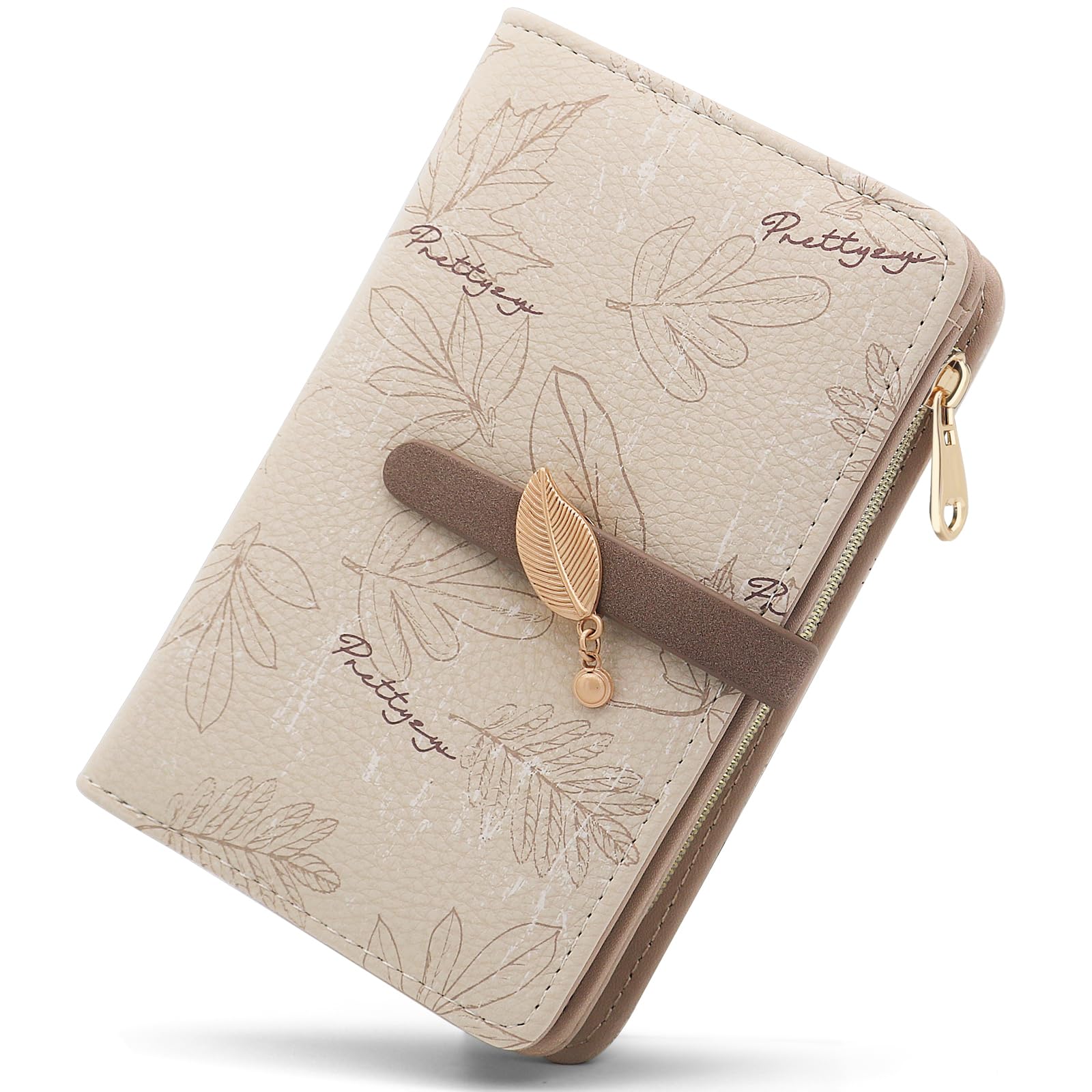 Portefeuille Femme Petit en Cuir PU Porte Monnaie Femme, Porte Feuilles pour Femmes Court avec Porte-Monnaie Zippé et Portefeuilles Pochette (Beige)