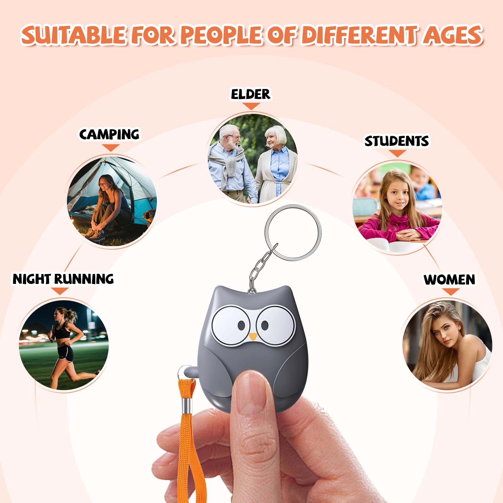 Qoosea 2 allarmi personali con allarme tascabile da 130 dB di emergenza, allarme di sicurezza personale, portachiavi con luce a LED, per bambini e donne anziane