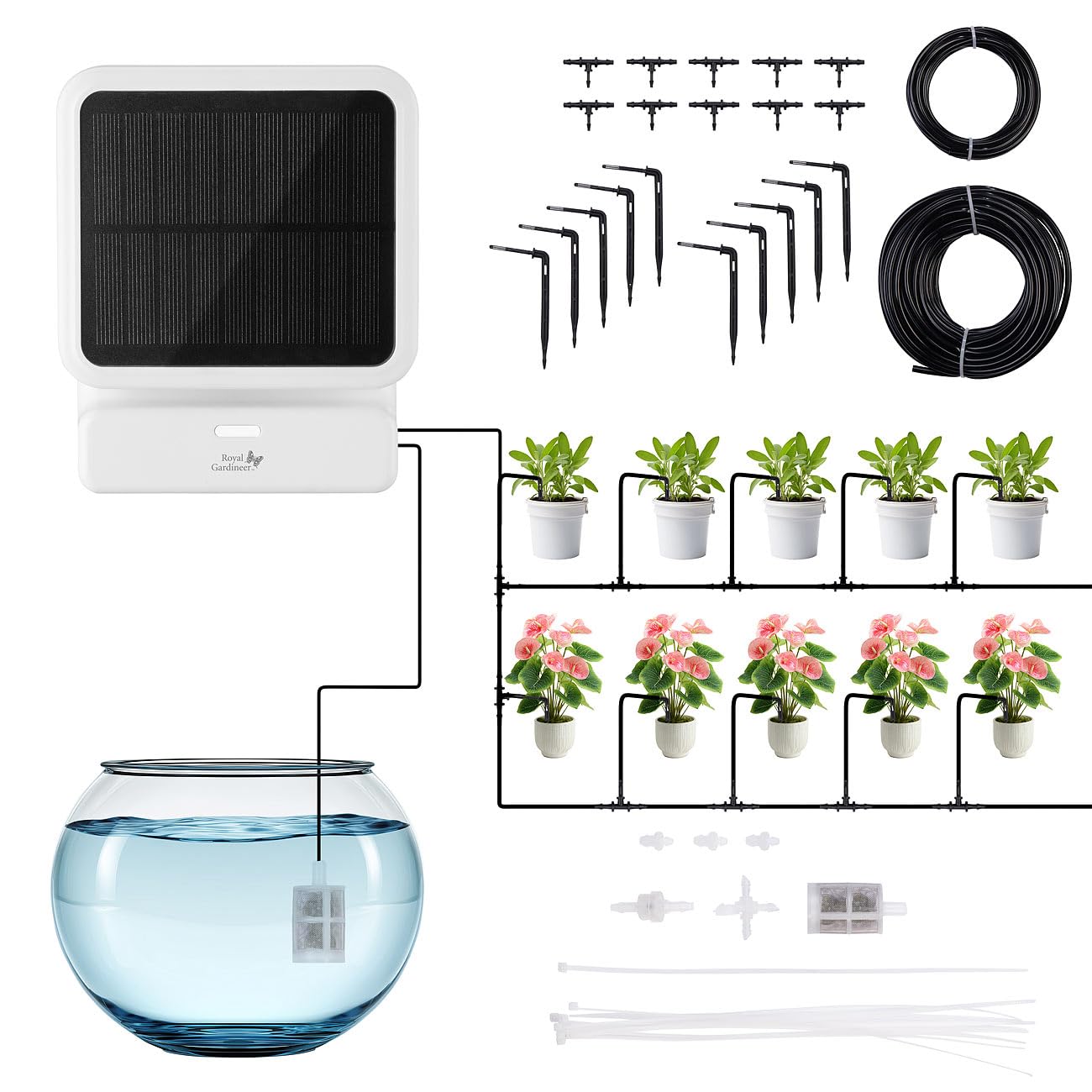 Royal Gardineer Wasserpumpe für Pflanzen: 2er-Set Smartes WLAN-Solar-Bewässerungssystem, Pumpe, 30 l/Std., App (Gartenbewässerungssysteme, Topfpflanzen Bewässerungsysteme)