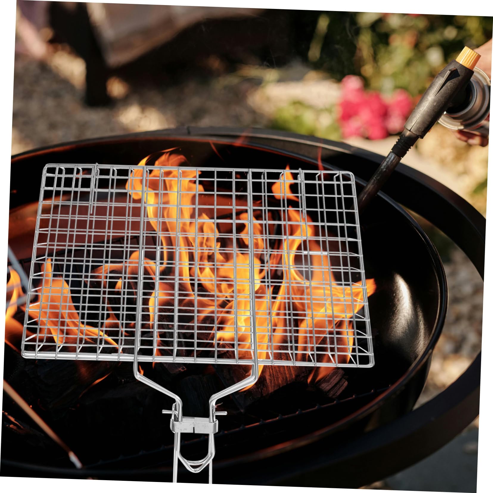 Barbacoa Portátil con Mango Desmontable Utensilio para Asar Pescado y Carne Picnics y Campings Inoxidable Resistente y de Limpiar