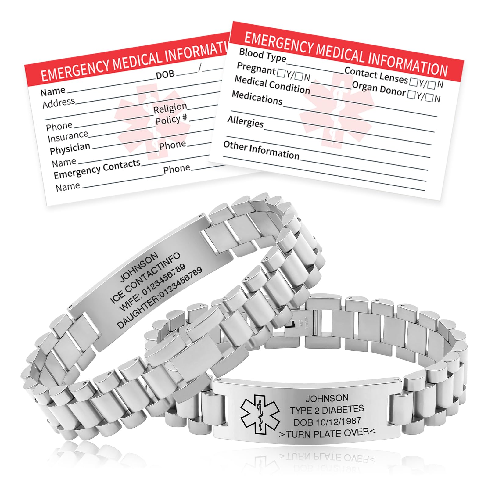 YOUNIFLARE Stainless Steel Medical ID Bracelet for Men & Women - Custom Engraved Medical Alert ID Bracelet for Men & Women - Essential Health