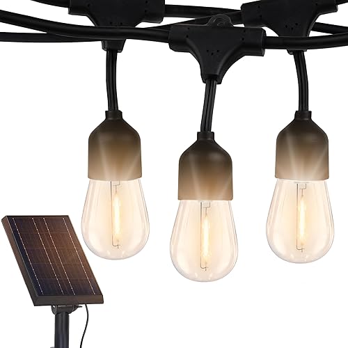 Brightech Ambience Pro - Cadena de luces solares para exteriores, grado comercial, 48 pies, impermeables, con 15 bombillas Edison, tira de luces LED