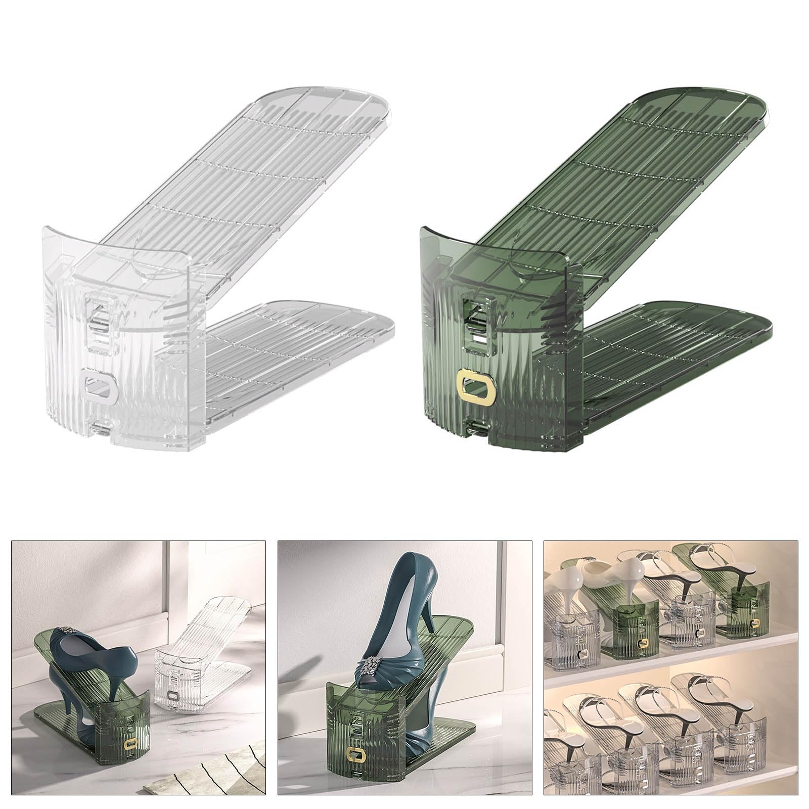10 transparente, verstellbare Schuhregale, Transparent Green
