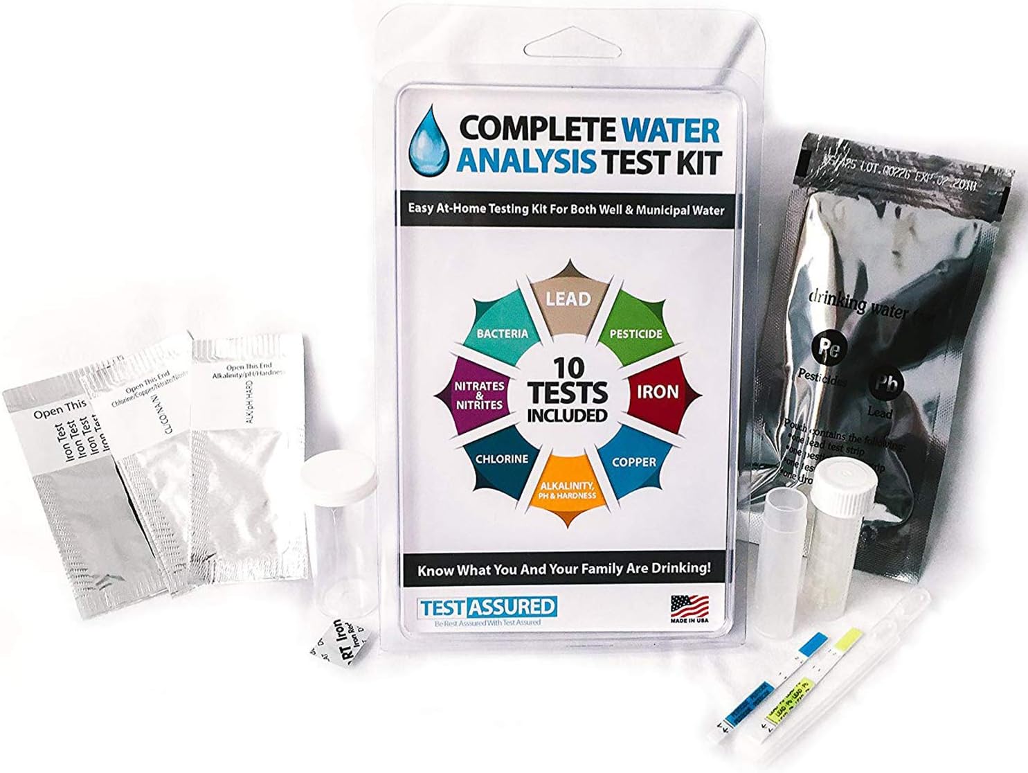Drinking Water Test Kit - 10 Minute Testing For Lead Bacteria Pesticide Iron Copper and More