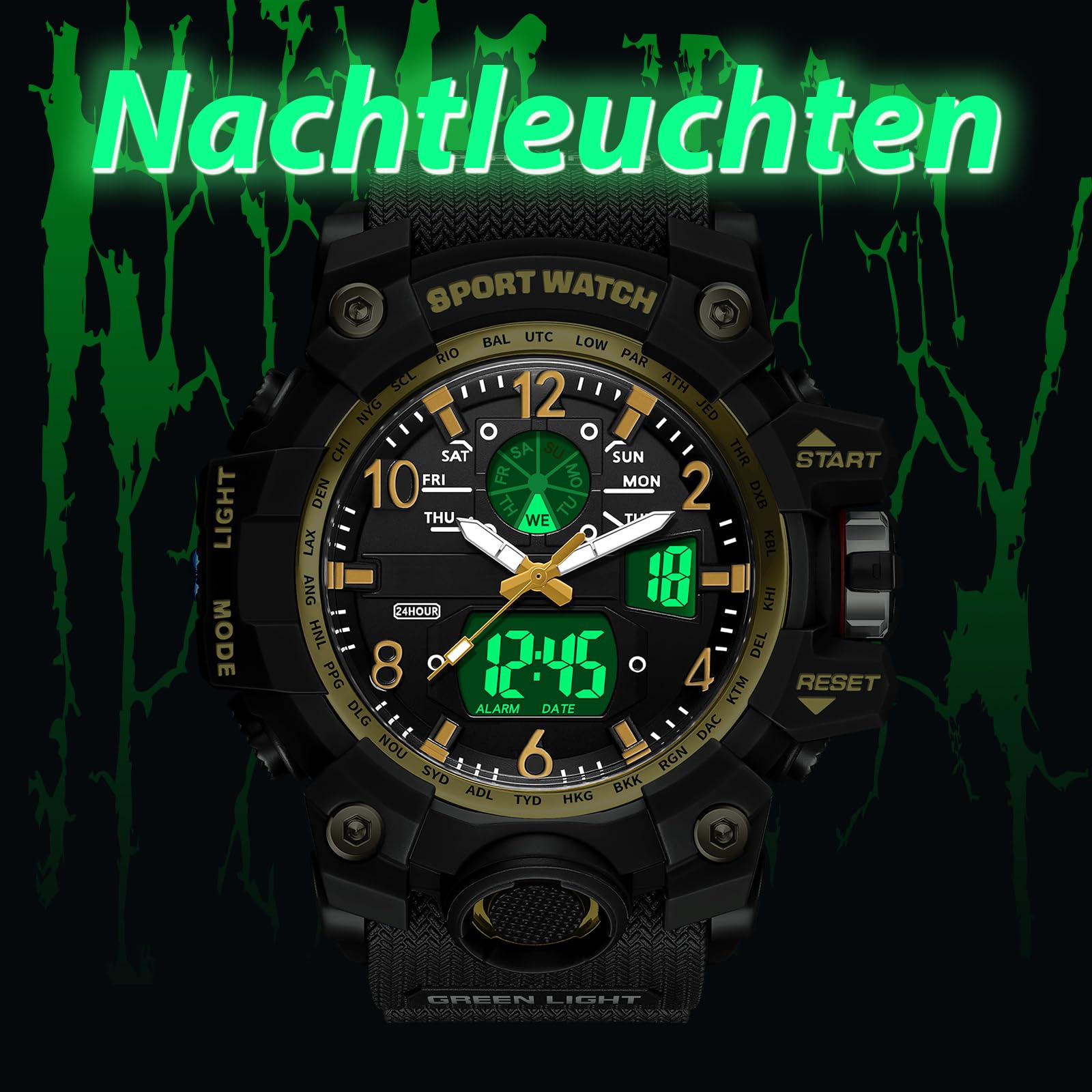 Montre de sport analogique numérique robuste pour homme, étanche 5 ATM, éclairage à quartz, résistante aux chocs, pratique pour la course, la randonnée, le camping