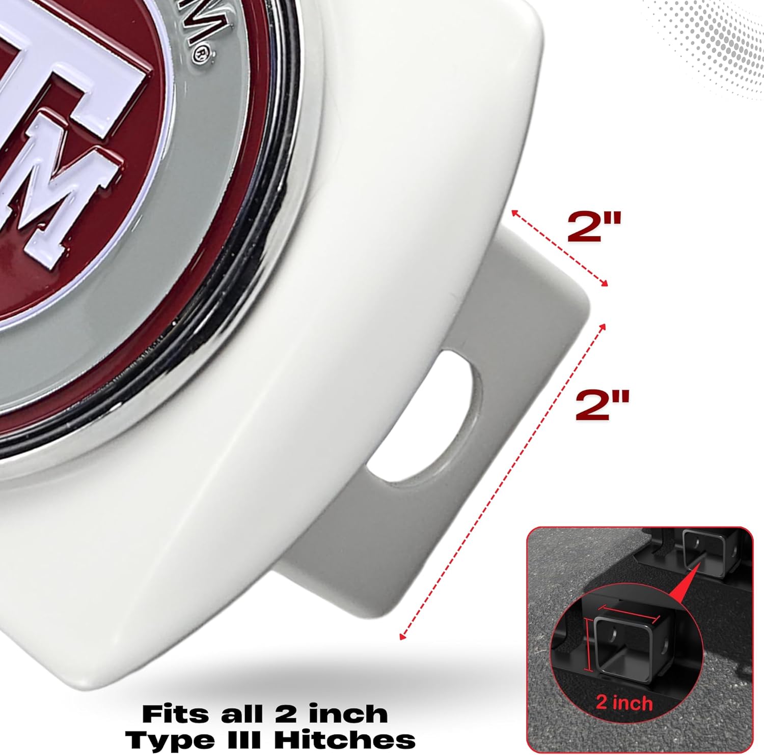 Texas A&M University Aggies White Metal Hitch Cover with 3D Colored Team Logo by FANMATS - Round Molded Design – Easy Installation on Truck, SUV, Car - Ideal Gift for NCAA College Fan/Student