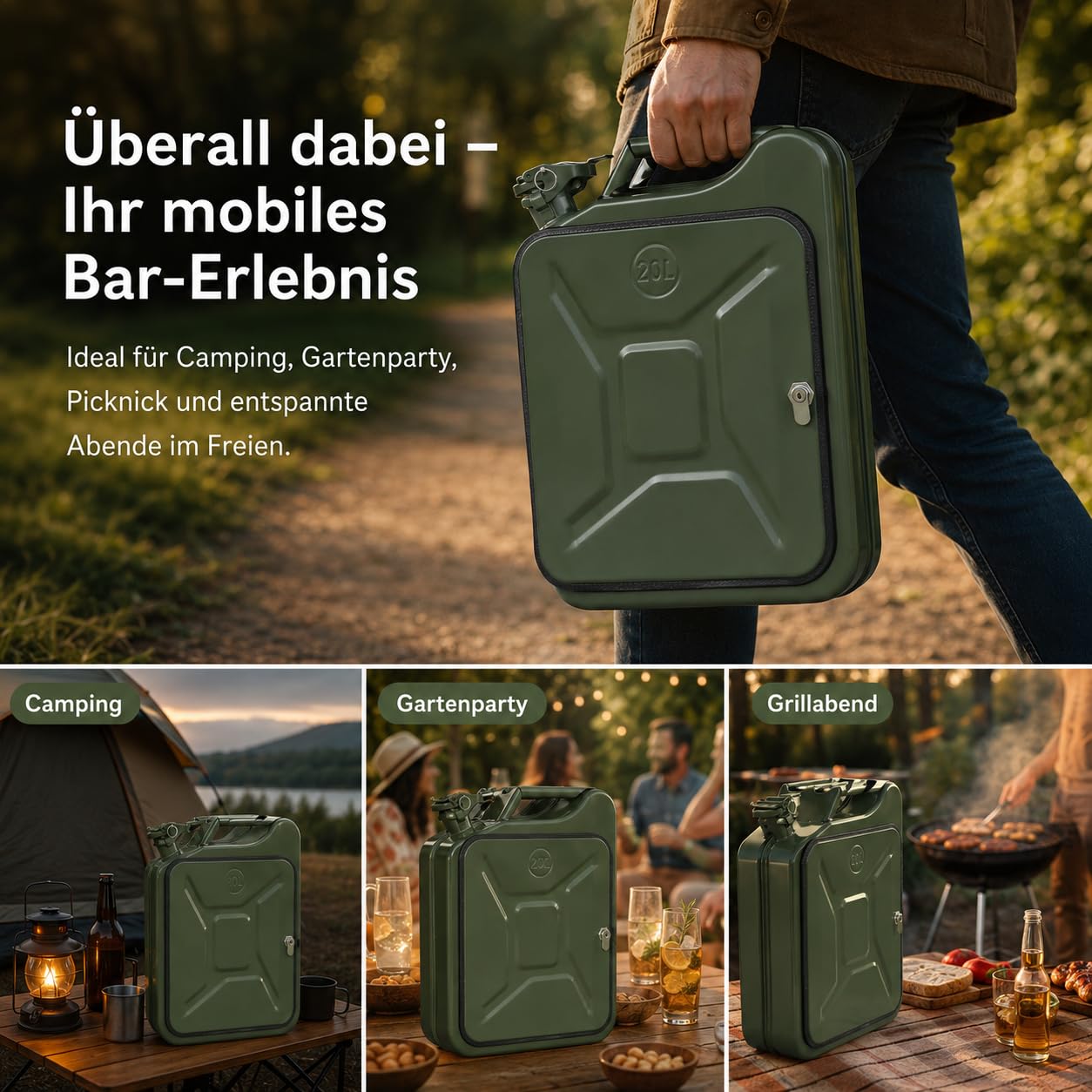 Kanister mini bar z grawerunkiem – metalowy mobilny bar – prezent urodzinowy dla mężczyzn – zamykany minibar, 35 x 15,5 x 47 cm, z zamkiem i kluczami, do użytku na zewnątrz i na imprezy