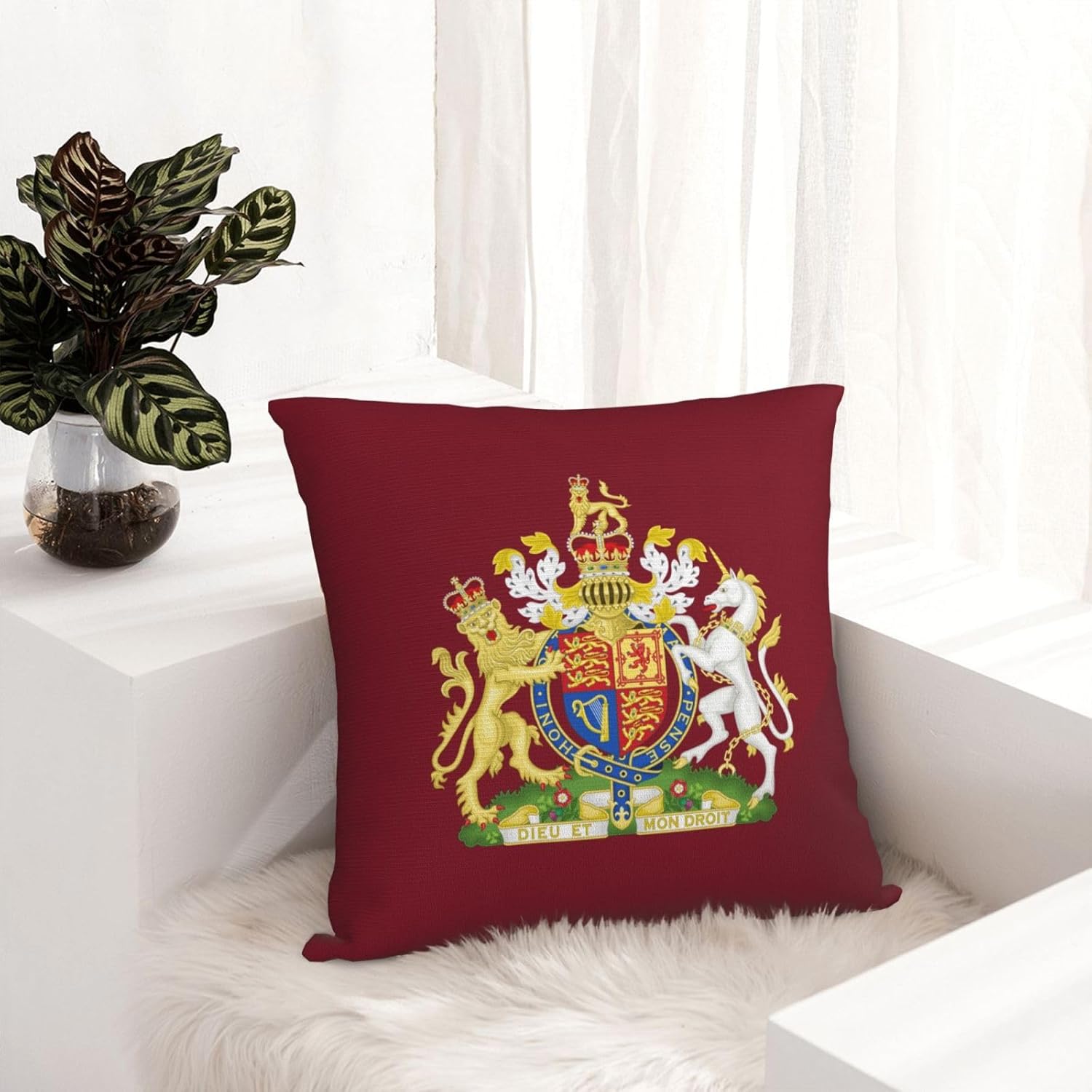 UK England Royal Coat of Arms United Kingdom Throw Pillow Covers 24x24 Inch - Soft Decorative Pillowcases for Couch, Bed & Sofa - Indoor Living Room Home Decor