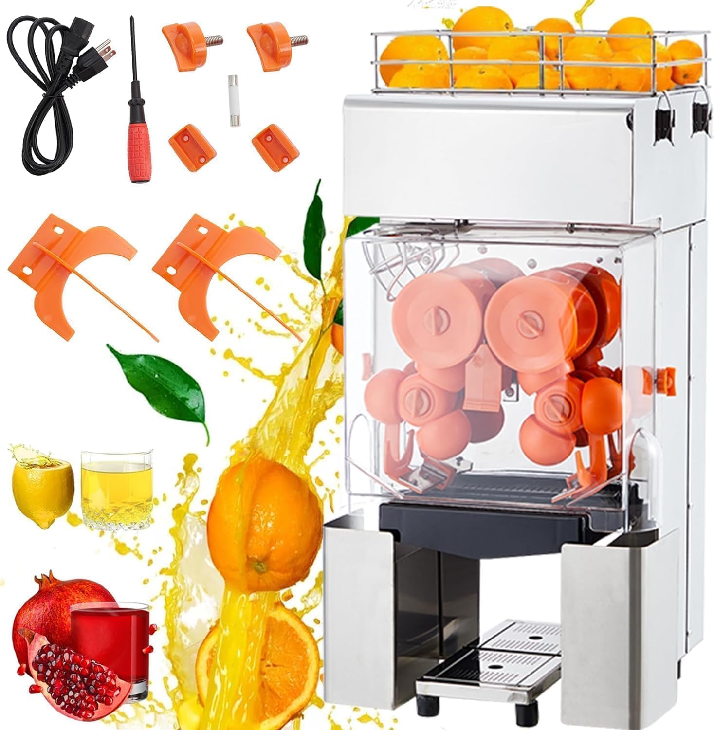 Automatic Commercial Juicer Machine with 110V Automatic Feeding Juice Extractor 120W Orange Squeezer for 20-30 per Minute Pull-Out