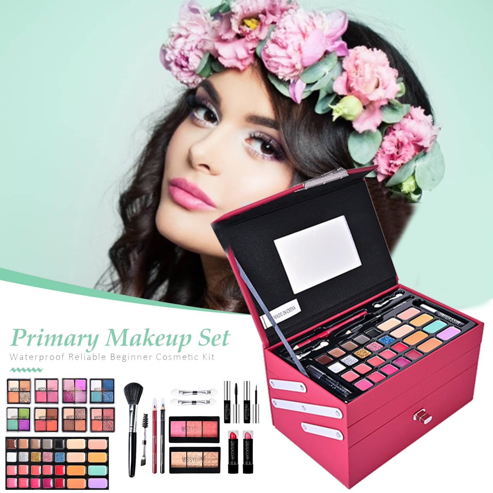 Zestaw do makijażu, zestaw do makijażu, zestawy do makijażu dla kobiet | pełny zestaw, zestaw kosmetyków dla kobiet i dziewcząt, zawiera kosmetyki i profesjonalne przybory do makijażu