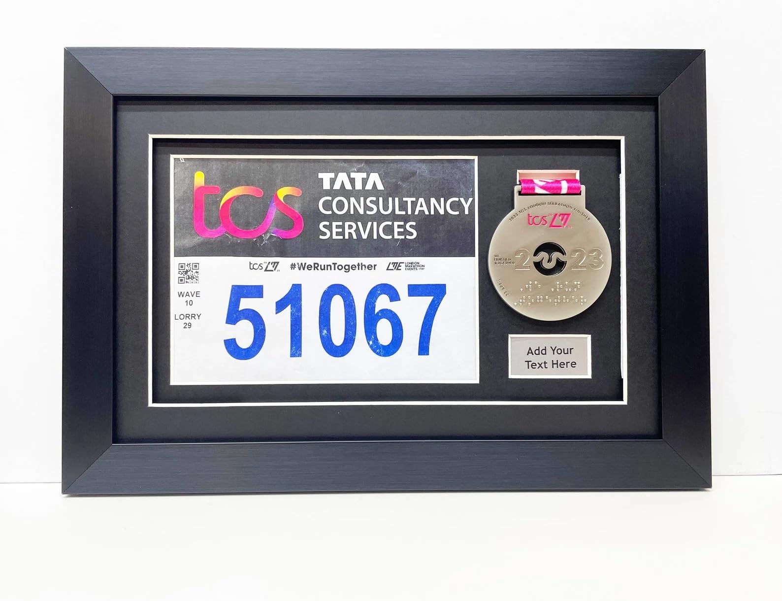 Kwik Picture Framing Ltd Marathon Medal Display Frame 16x11 Inch with Bib Holder & 3D Running Shadow Box | Marathon Memorabilia Case - Black Mount