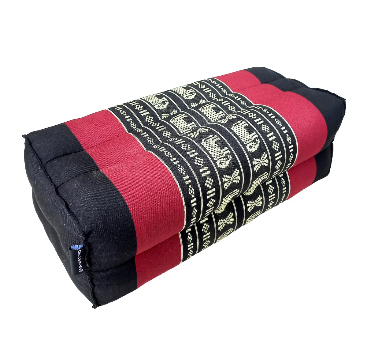 Collumino Thai Kapok Yoga Block Support Bolster Cushion Meditation Massage Pillow (Red, Black Elephants)