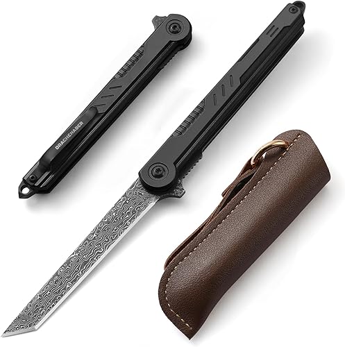 Cuchillo de bolsillo de Damasco Cool Tanto Cuchillos para hombres Hecho a mano Cuchillo de bolsillo plegable de Damasco, pequeño EDC Slim Gentleman
