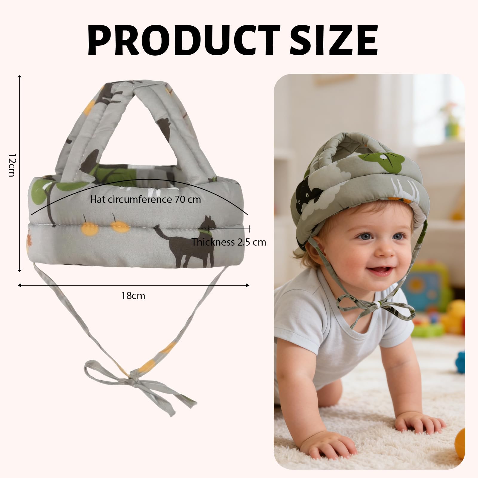 Caschetto Neonato Anticaduta Regolabile Sicurezza Casco Primi Passi Proteggi Testa Bambini