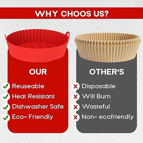 Miniatura 3 de Juego de 2 forros de silicona para freidora de aire, revestimientos de silicona para freidora de aire, forros para freidora de aire reutilizables,