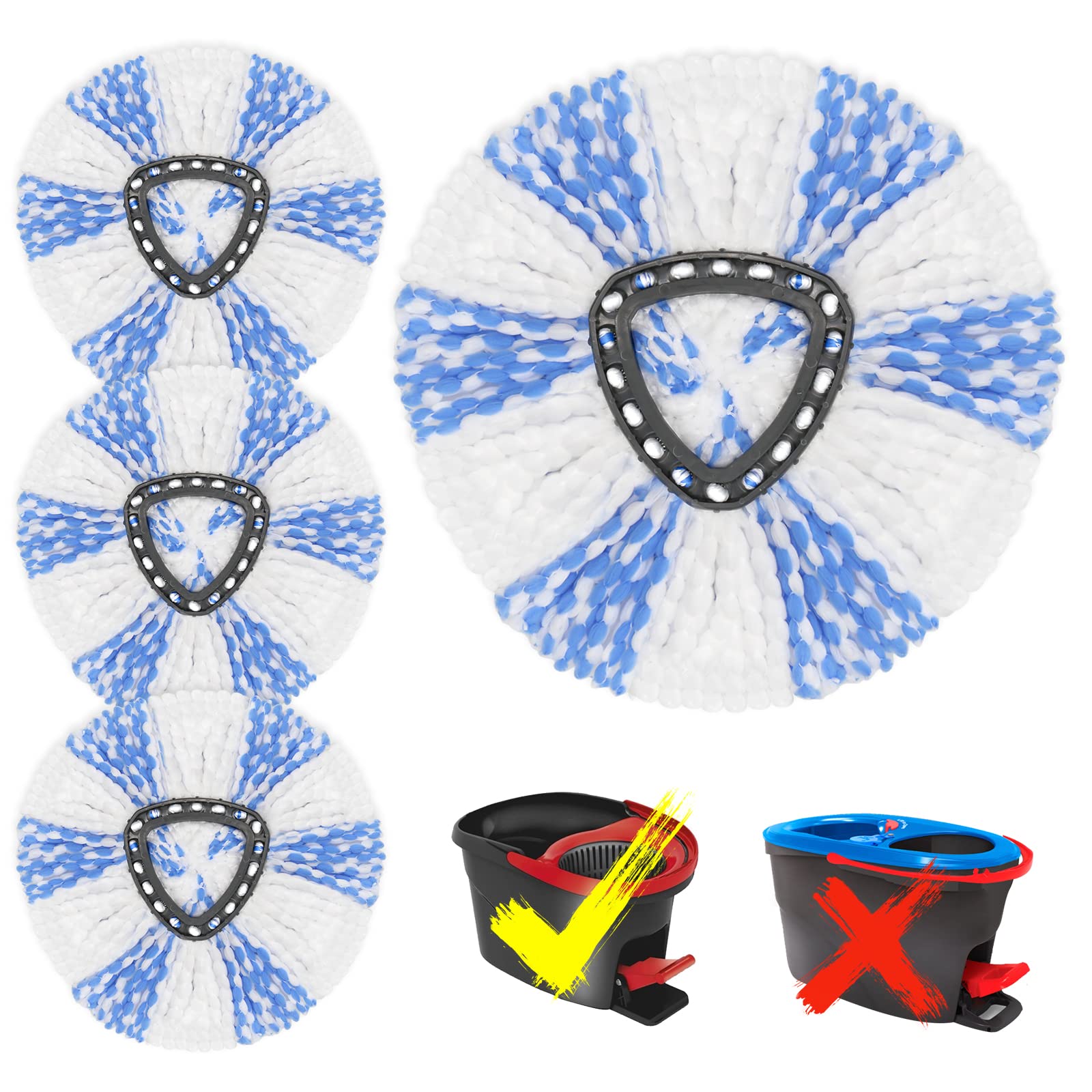 WAKAYOYO 4 Pack Spin Mop Replacement Head for Vileda, EasyWring Mop Refills Compatible with Vileda Turbo Mop, Microfiber Spin Mop Head Replacement