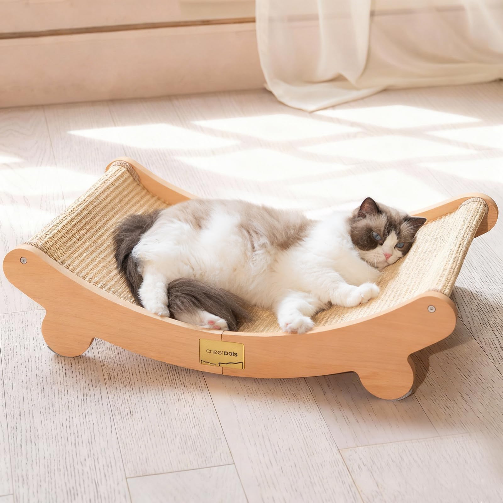 CHEERHOME PETS Sisal Cat Scratcher Bed for Indoor Cats Hammock for Scratching Pad Cat Chair Natural Sisal Scratch Post for Large Cats Scratcher Lounge, Wooden Cat Furniture(Large)