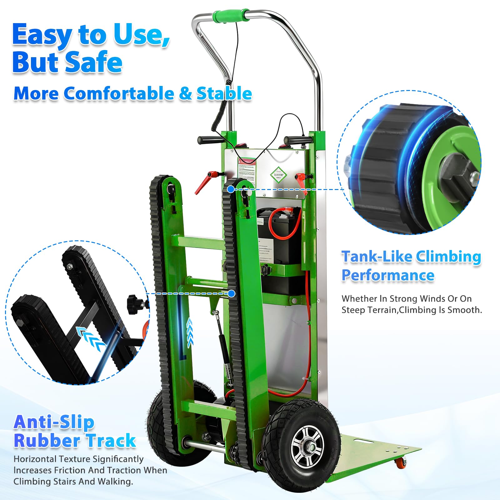 Afitdon Carrello elettrico da 1250 W, con capacità di carico di 400kg, per scale e discese, con corda di sicurezza e pompa ad aria, per il trasporto di mobili 4D1
