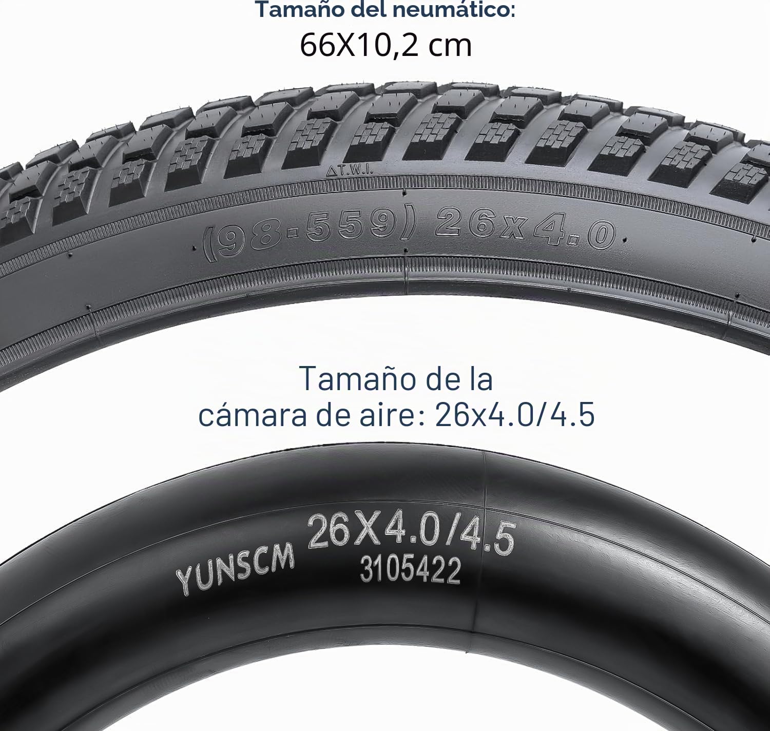YunSCM 2Pcs 26 Pulgada Neumáticos 26x4.0 ETRTO 98-559 más 2Pcs 26 Pulgada Cámara de Aire AV32mm Valve Compatible Bicicletas eléctricas, Bicicletas urbanas 26x4.0 Neumáticos and Cámara de Aire