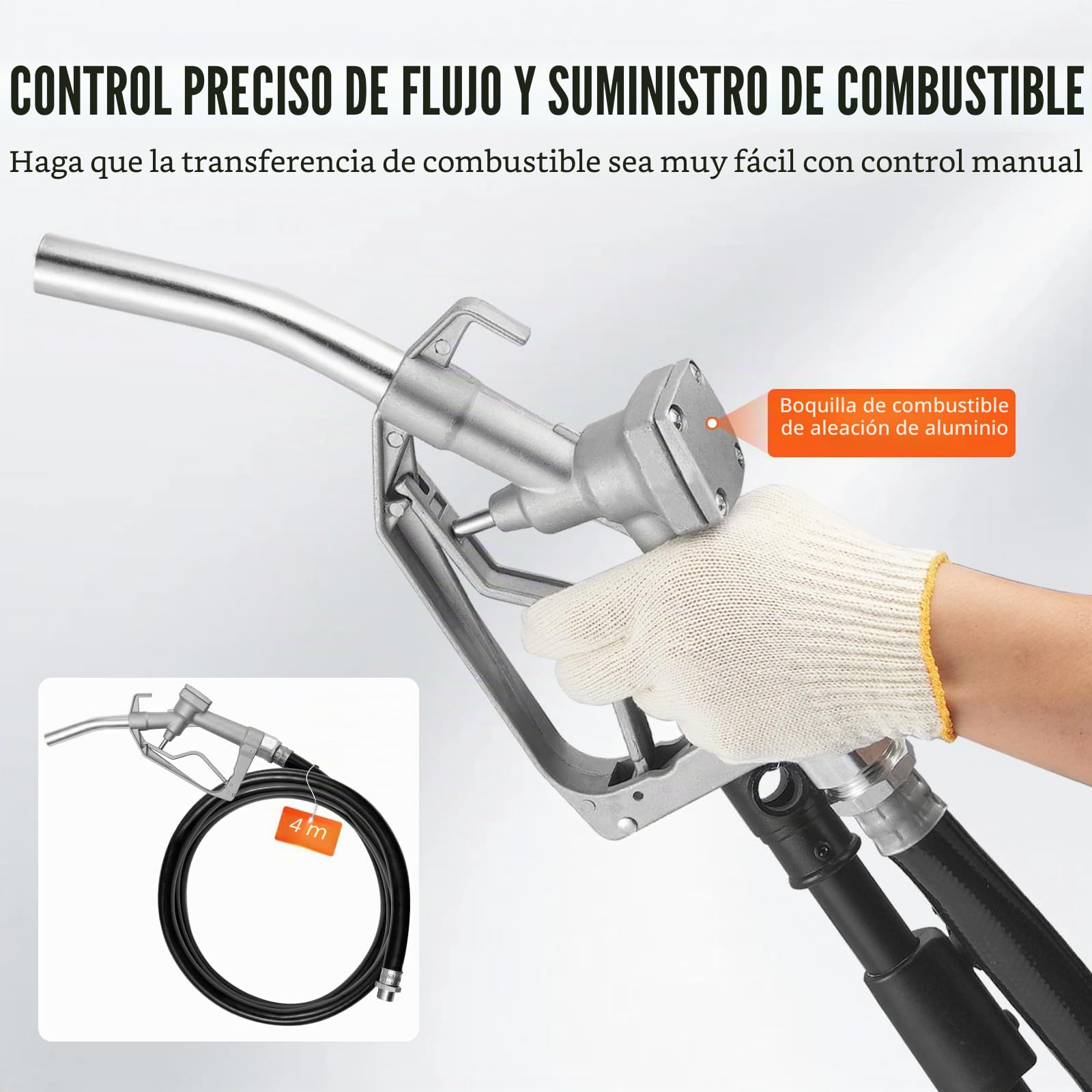 VEVOR Bomba Eléctrica de Transferencia de Combustible Engranajes 12V CC 5 GPM 19L/min 1/7HP Boquilla de Combustible Apagado Automático, Manguera de Salida Larga de 4m, para Mezclar Gasolina, Diesel