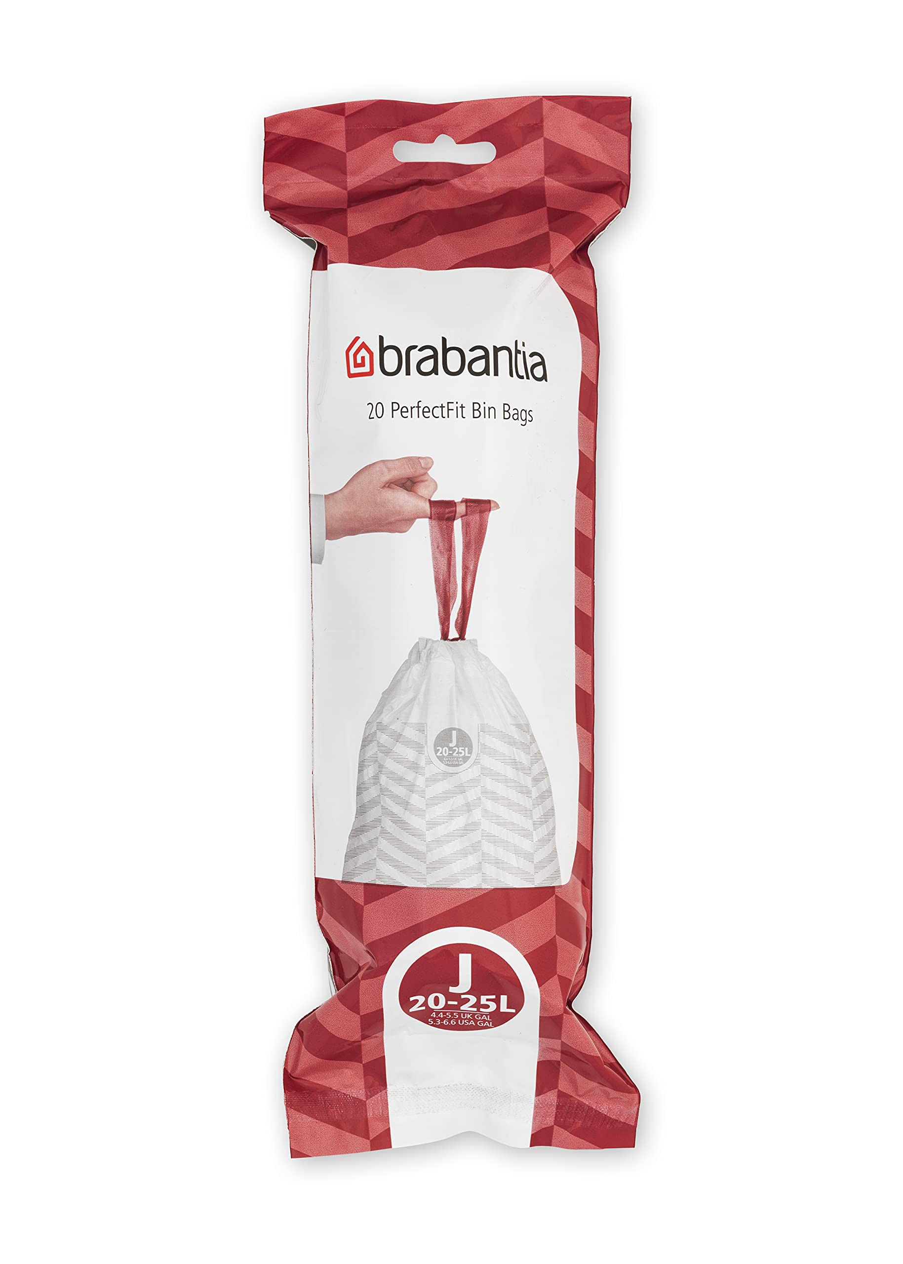 Brabantia Sacs Poubelle PerfectFit Multipack (Code J - 20L / 25L), Ultra Résistant, Poignées Coulissantes, 6 rouleaux (120 Sacs)