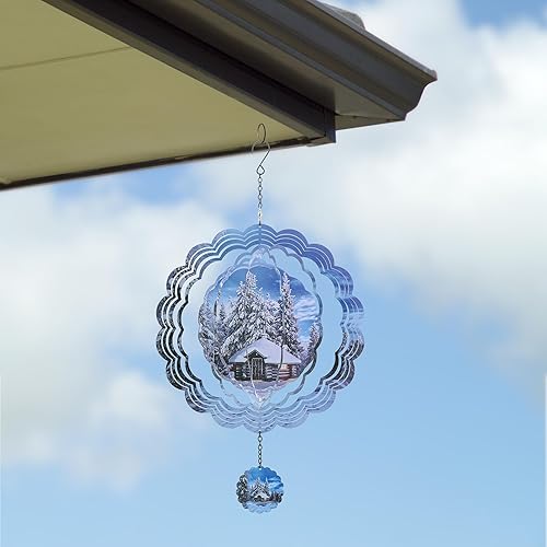Miniatura 5 de J-Fly Molinillo de viento de cabaña forestal 3D  Decoración artística colgante de metal grande de 12 pulgadas  Regalos seleccionados a mano para