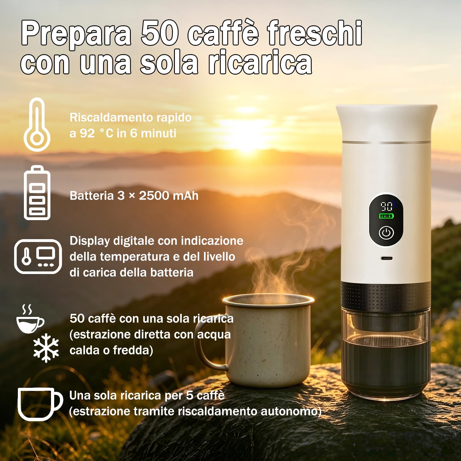 Portable Coffee Maker 3 in 1 Espresso Machine USB-C Mini Electric Hot Water Coffee Maker Compatible with Ness-Preso, Dolce-Gusto and Ground Coffee Capsules