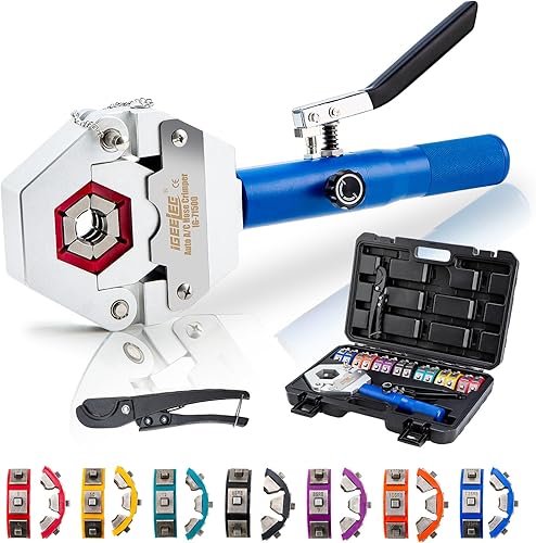 Crimpadora de manguera hidráulica Herramienta de prensado de CA para accesorios de manguera de púas y cuentas | Juego de 7 troqueles para reparación