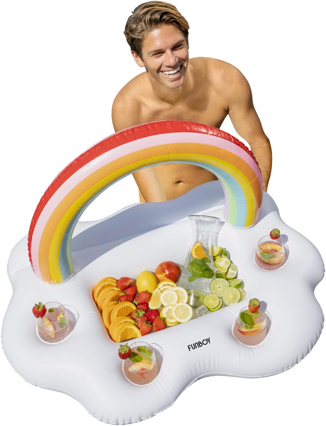 FUNBOYGiant Inflatable Rainbow Cloud Drink Holder, Luxury Floating Bar Accessory for Pool Parties and Entertainment, Floating Drink Holder